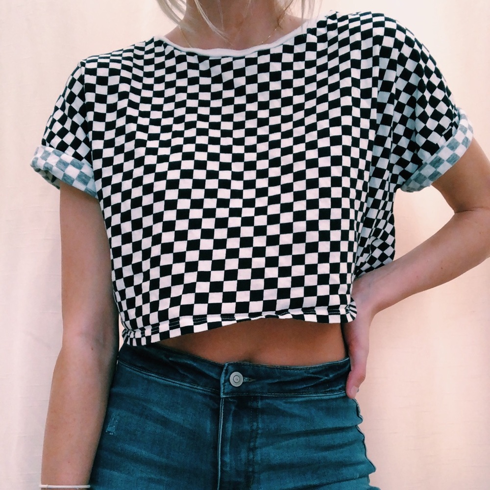 Black and White Checkered Crop Top